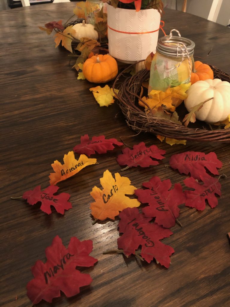 Use leaves to identify place setting for guests.