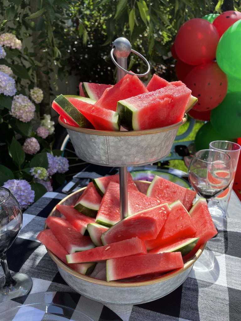 tiered stand with watermelon